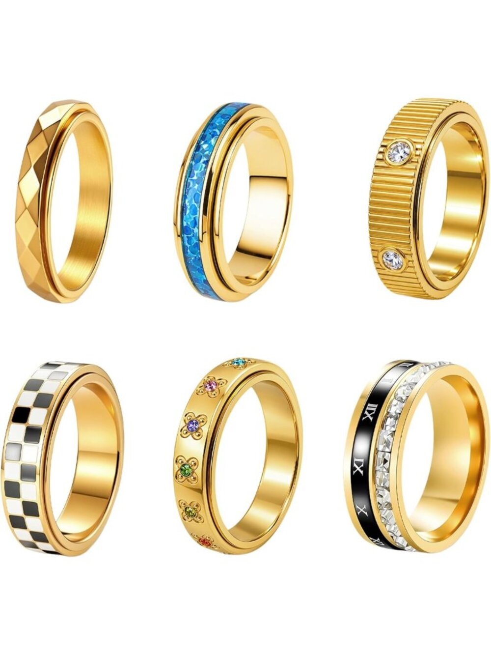 Anxiety Relief Spinner Fidget Rings Set for Women - Stress-Relief Jewelry